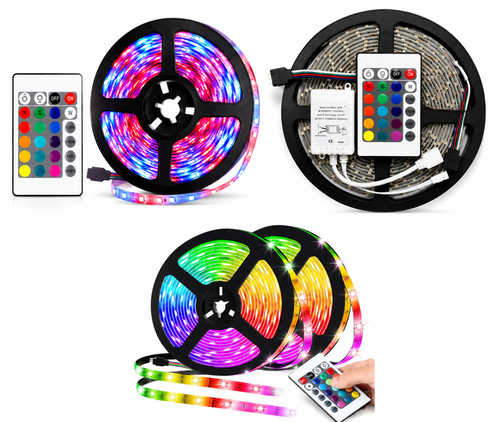 Світлодіодна стрічка 10м, RGB 16 кольорів, SMD 3528 з пультом та блоком живлення 6767 фото